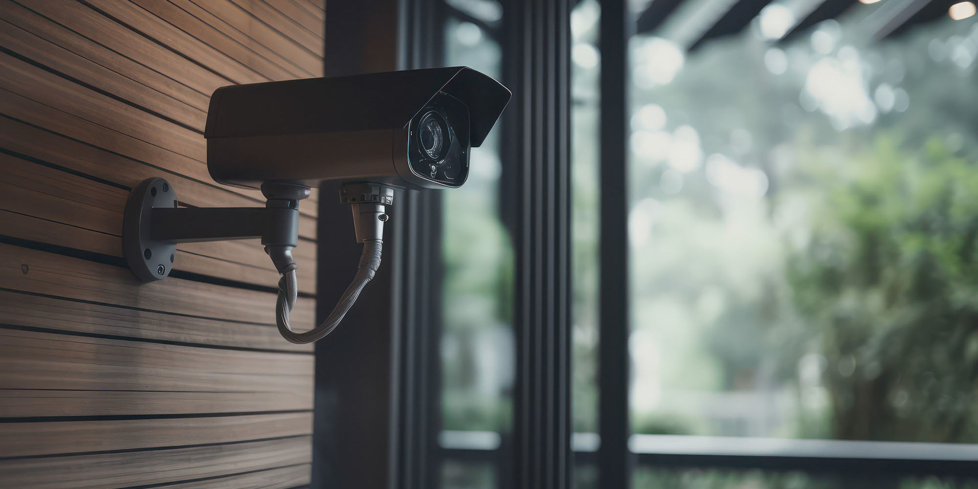 Security camera on wall